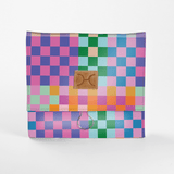 Kids Roll Up Toiletry | Laminated Fabric with Genuine Leather Checker - Preppy Roll Up Toiletry Fabric by Thandana
