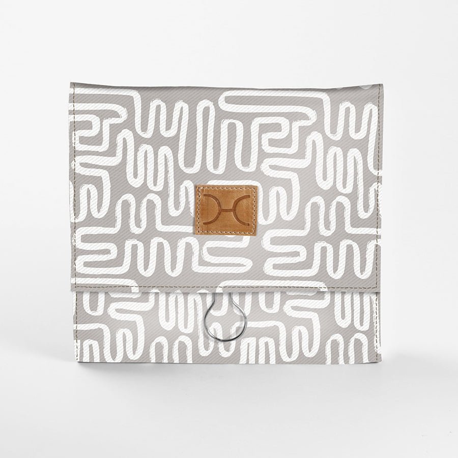 Kids Roll Up Toiletry | Laminated Fabric with Genuine Leather Geo - Moonstruck Roll Up Toiletry Fabric by Thandana