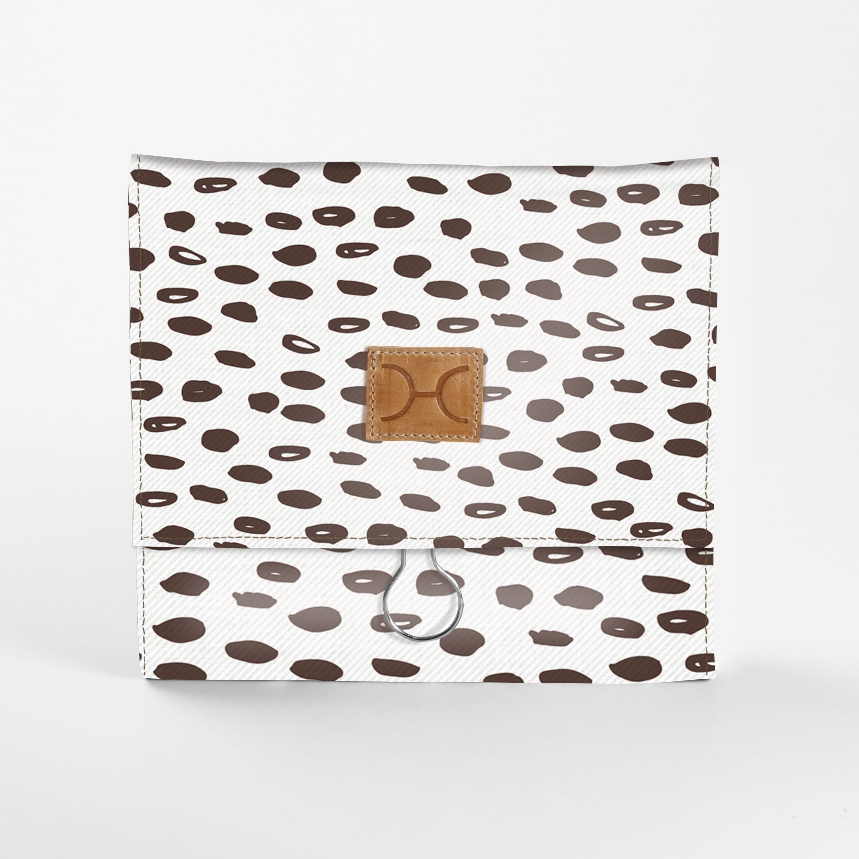 Kids Roll Up Toiletry | Laminated Fabric with Genuine Leather Seeds - White Roll Up Toiletry Fabric by Thandana