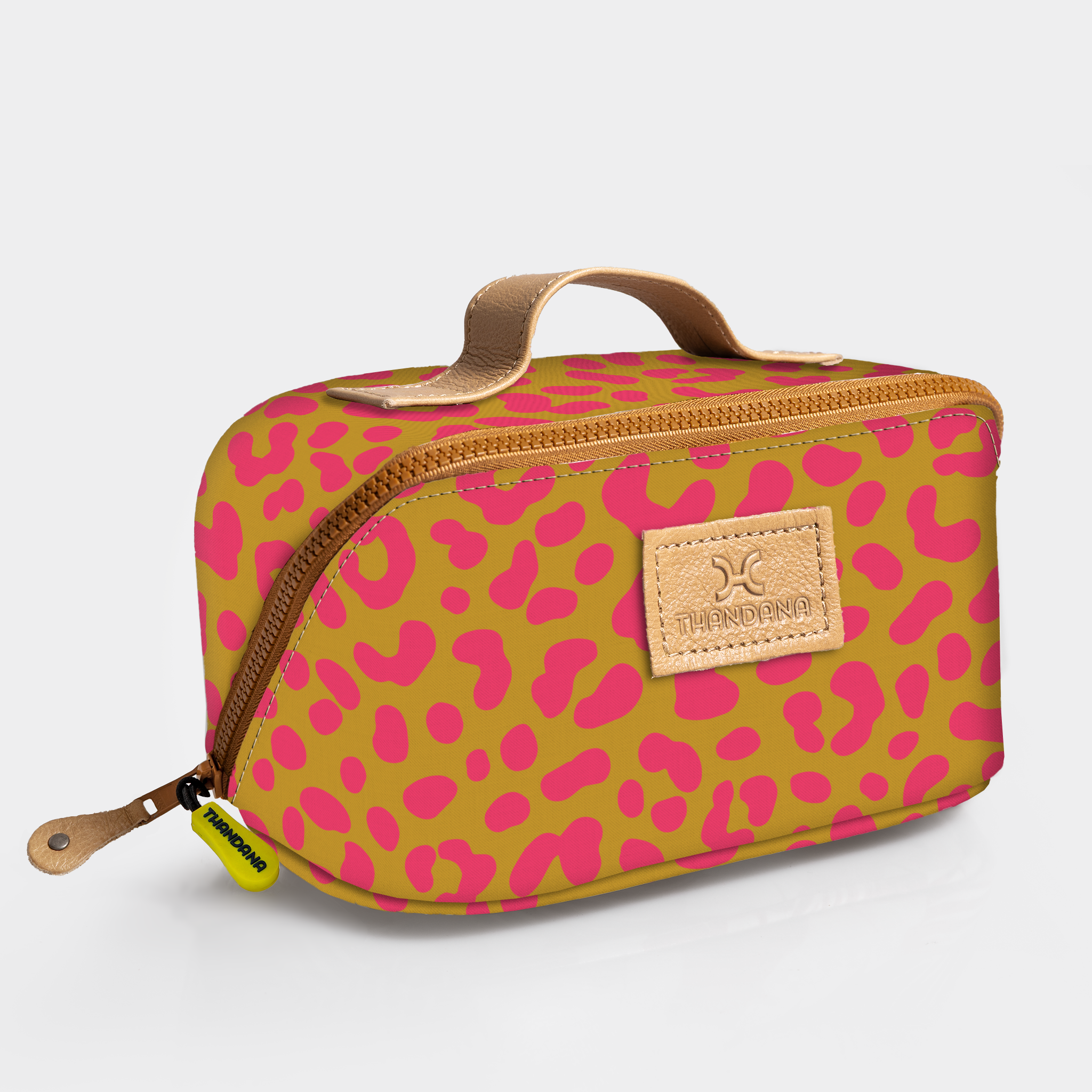Kids Side Mouth Vanity Bag | Laminated Fabric with Genuine Leather Cheetah - Preppy Side Mouth Vanity Fabric by Thandana