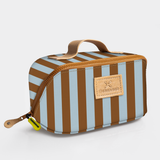 Kids Side Mouth Vanity Bag | Laminated Fabric with Genuine Leather Coastal Stripe - Blue Side Mouth Vanity Fabric
