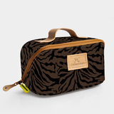Kids Side Mouth Vanity Bag | Laminated Fabric with Genuine Leather Nomad Stripe - Coffee Side Mouth Vanity Fabric