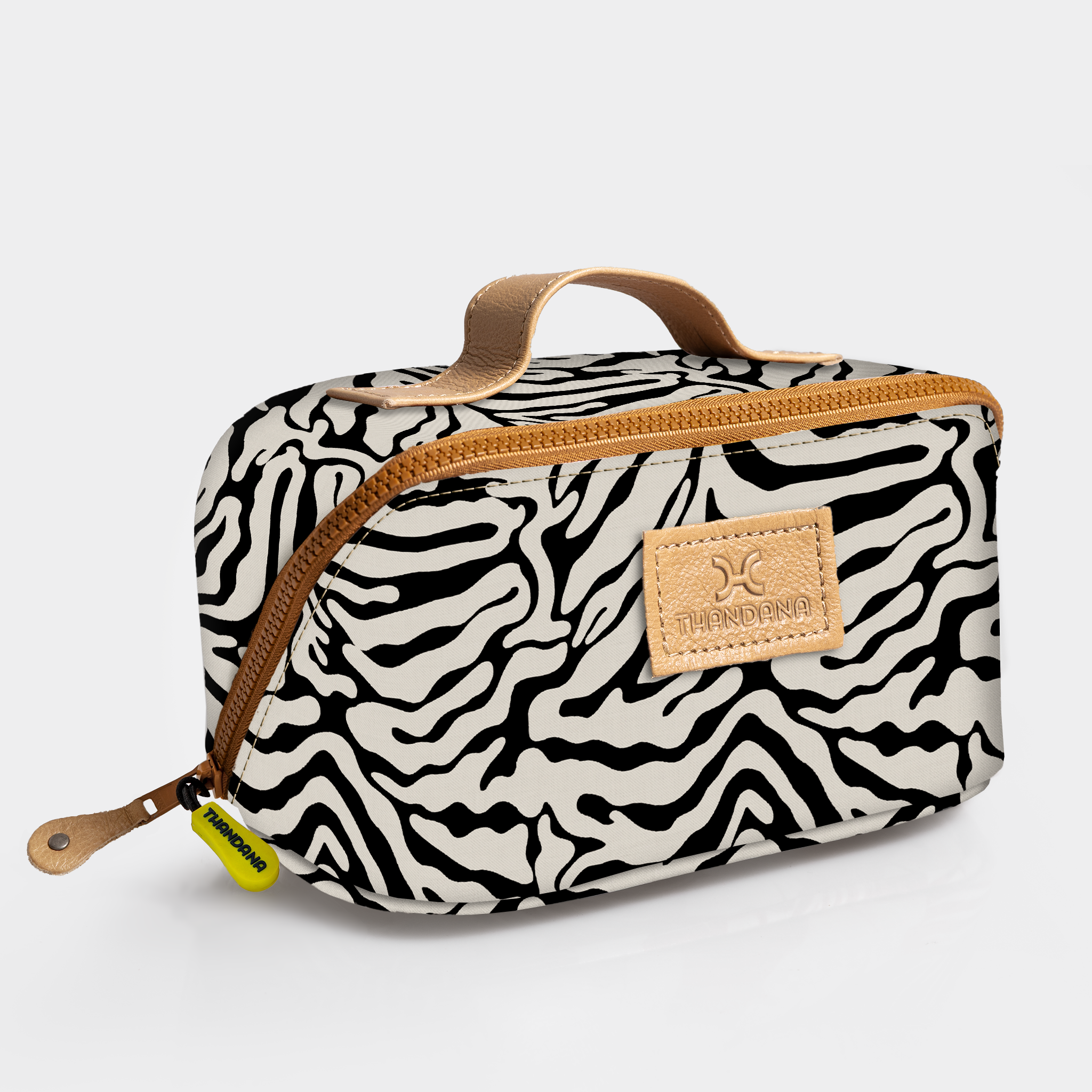 Kids Side Mouth Vanity Bag | Laminated Fabric with Genuine Leather Nomad Stripe - Pitch Side Mouth Vanity Fabric
