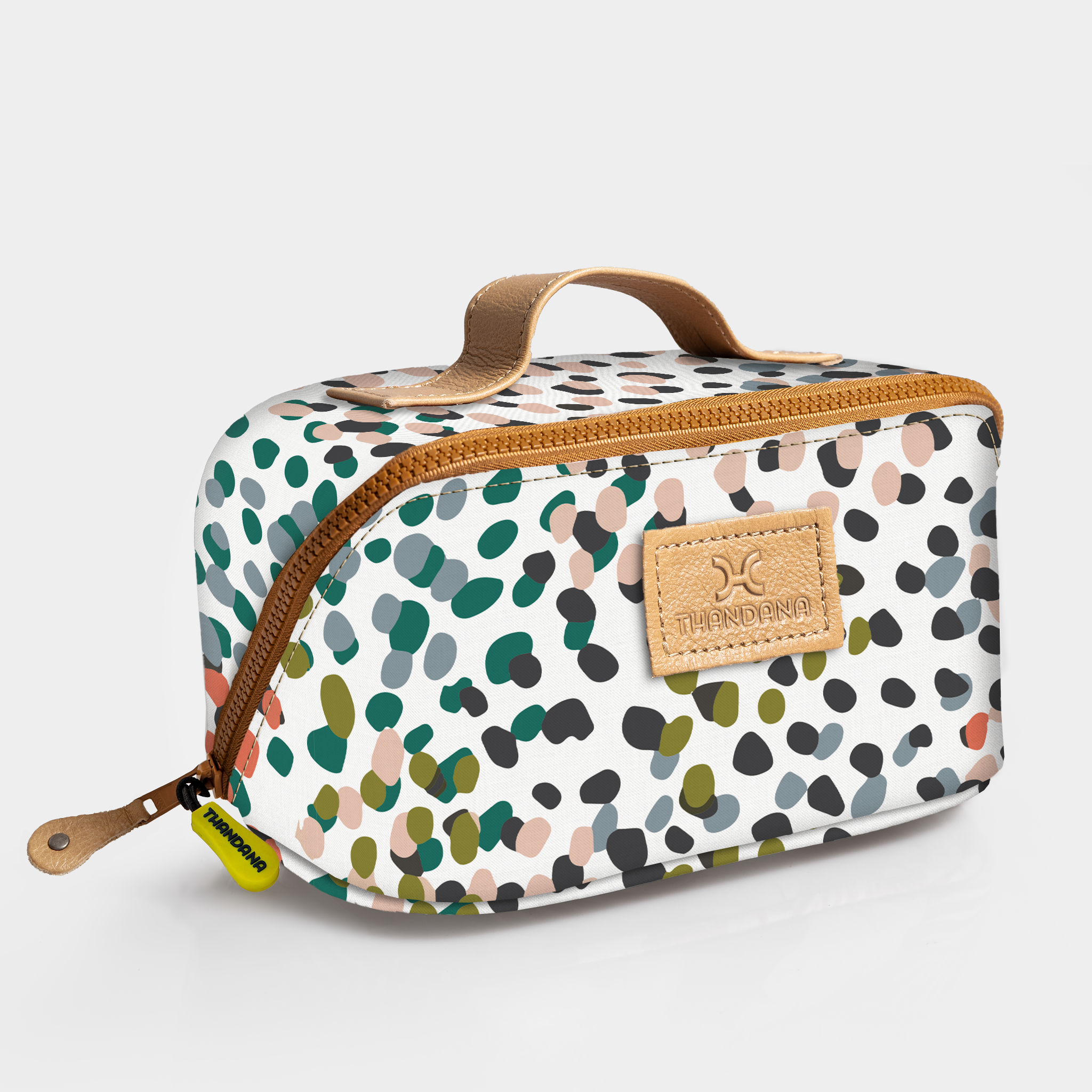 Kids Side Mouth Vanity Bag | Laminated Fabric with Genuine Leather Confetti - All About Side Mouth Vanity Fabric