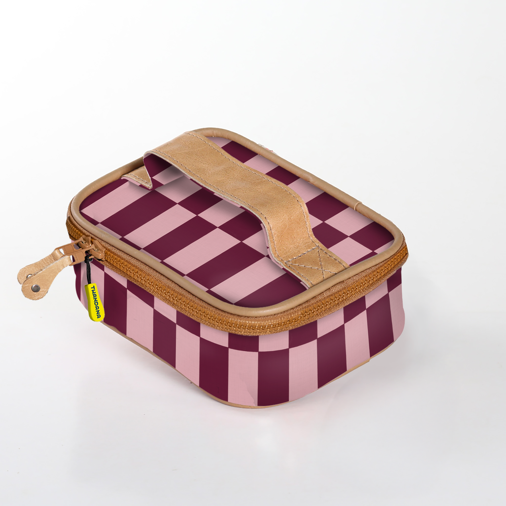 Kids Single Toiletry | Laminated Fabric with Genuine Leather Checkmate - Cherry / Chunky Zip (new) Single Toiltery