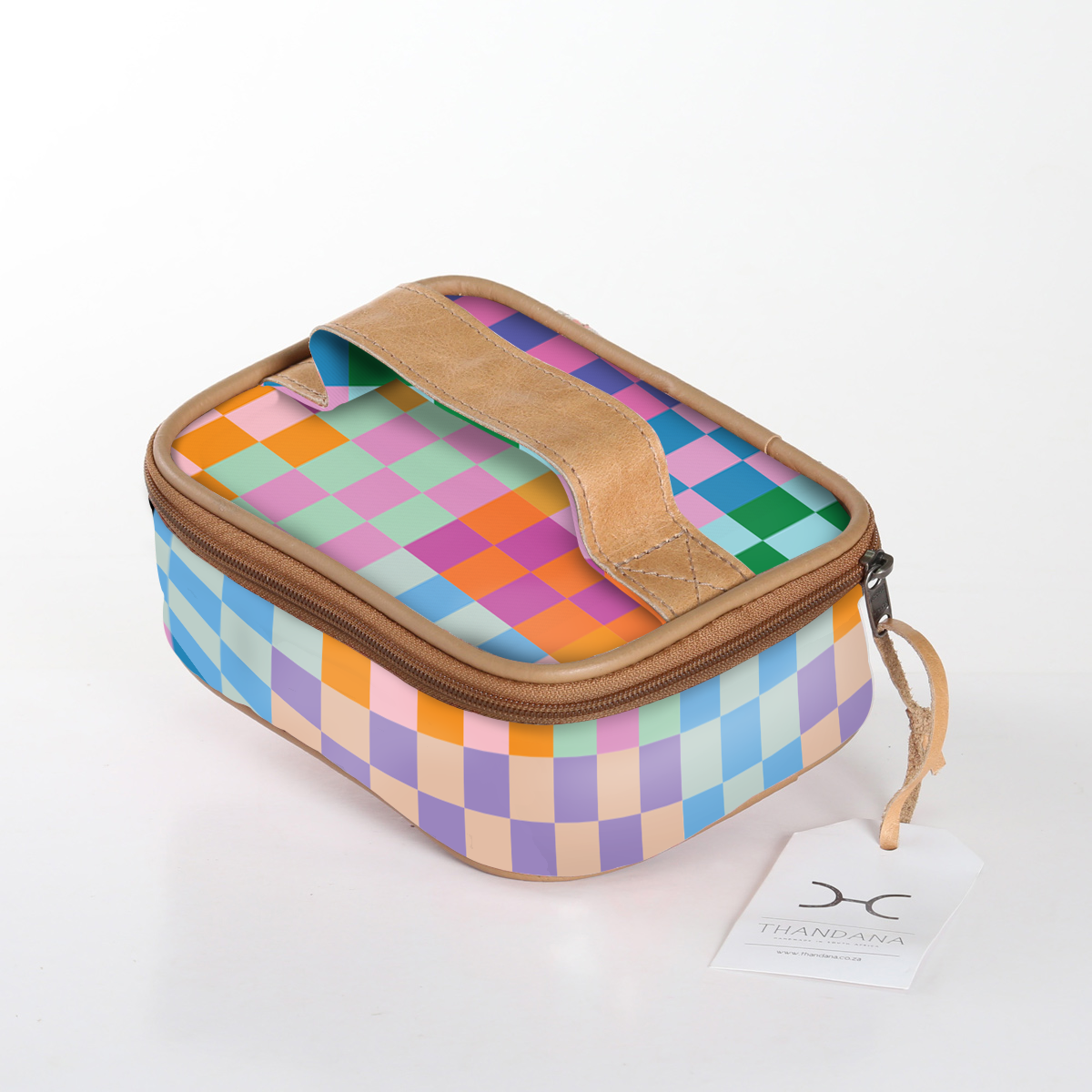 Kids Single Toiletry | Laminated Fabric with Genuine Leather Checker - Preppy / Chunky Zip (new) Single Toiltery Fabric