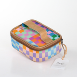 Kids Single Toiletry | Laminated Fabric with Genuine Leather Checker - Preppy / Chunky Zip (new) Single Toiltery Fabric