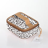 Kids Single Toiletry | Laminated Fabric with Genuine Leather Cheetah – White / Chunky Zip (new) Single Toiltery Fabric