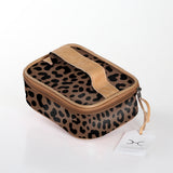 Kids Single Toiletry | Laminated Fabric with Genuine Leather Cheetah – Coffee / Chunky Zip (new) Single Toiltery Fabric