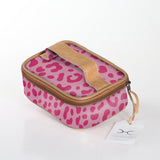 Kids Single Toiletry | Laminated Fabric with Genuine Leather Cheetah – Pink / Chunky Zip (new) Single Toiltery Fabric