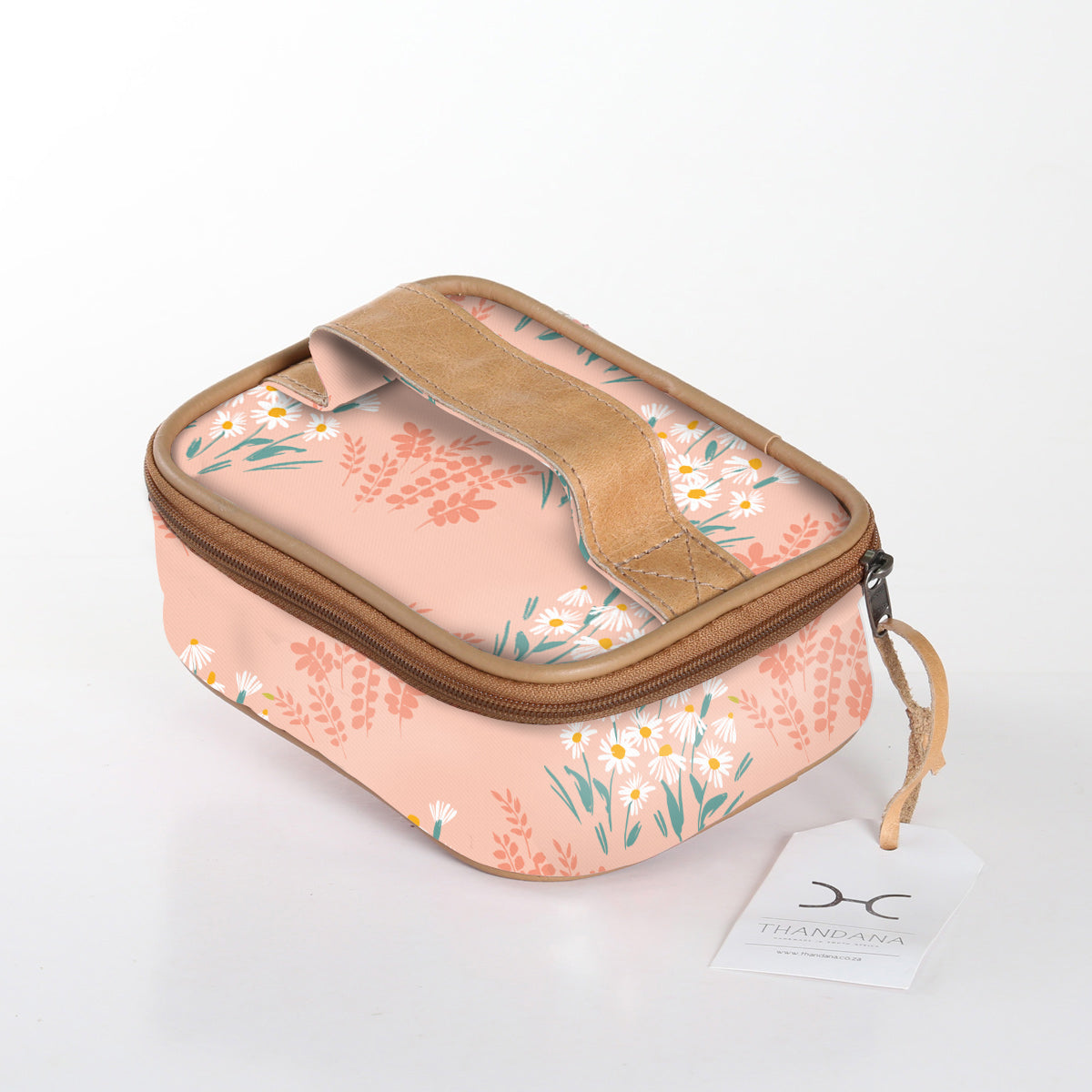 Kids Single Toiletry | Laminated Fabric with Genuine Leather Crazy Daisy - Blush / Chunky Zip (new) Single Toiltery