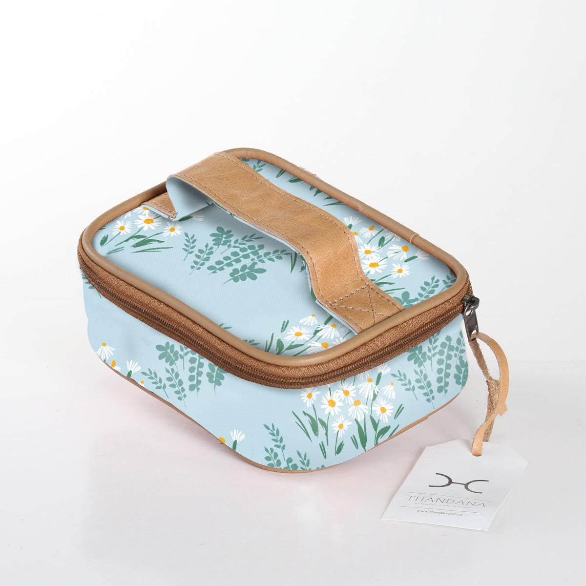 Kids Single Toiletry | Laminated Fabric with Genuine Leather Crazy Daisy - Sage / Chunky Zip (new) Single Toiltery