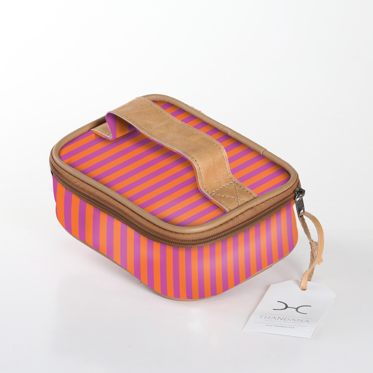 Kids Single Toiletry | Laminated Fabric with Genuine Leather Linear - Preppy / Chunky Zip (new) Single Toiltery Fabric