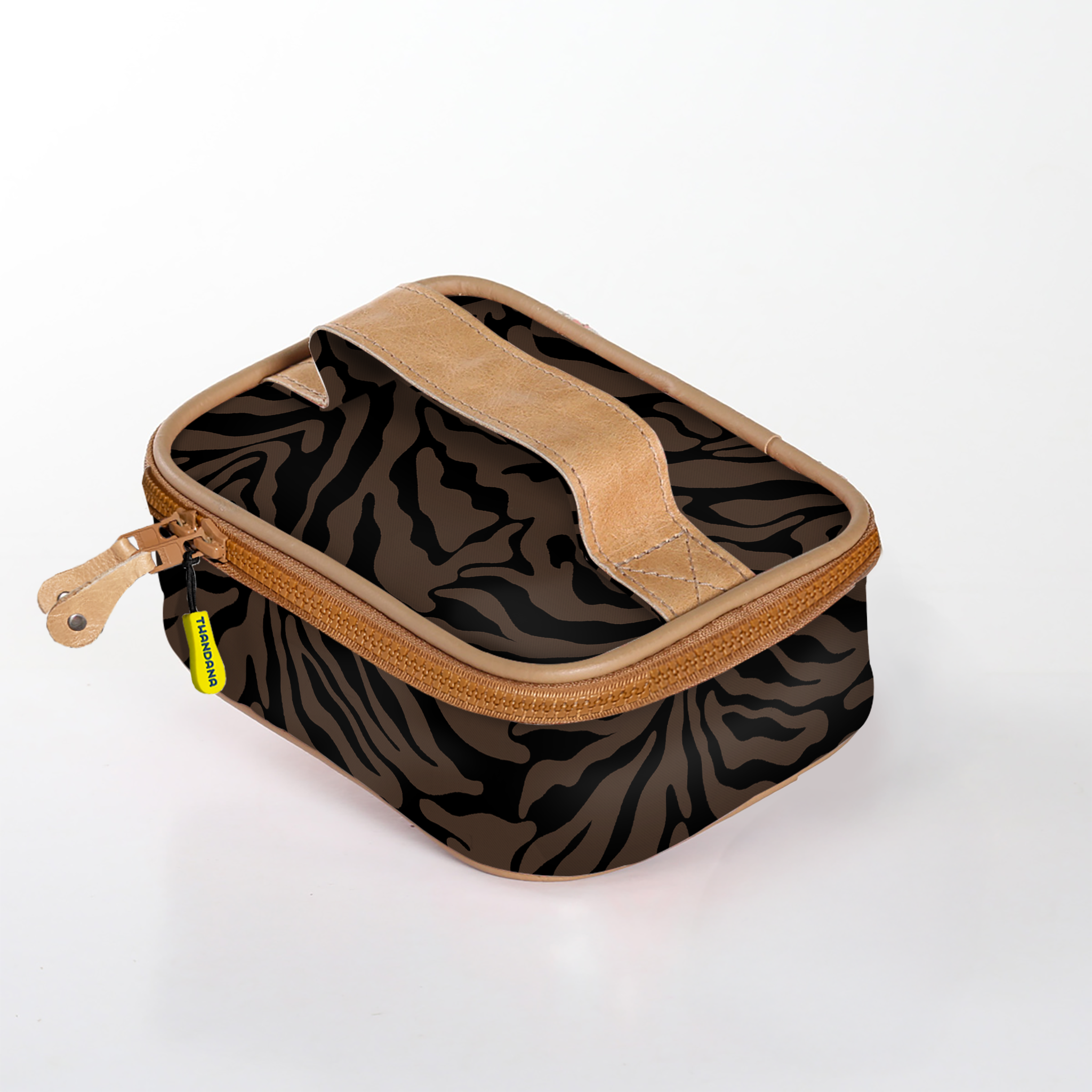 Kids Single Toiletry | Laminated Fabric with Genuine Leather Nomad Stripe - Coffee / Chunky Zip (new) Single Toiltery