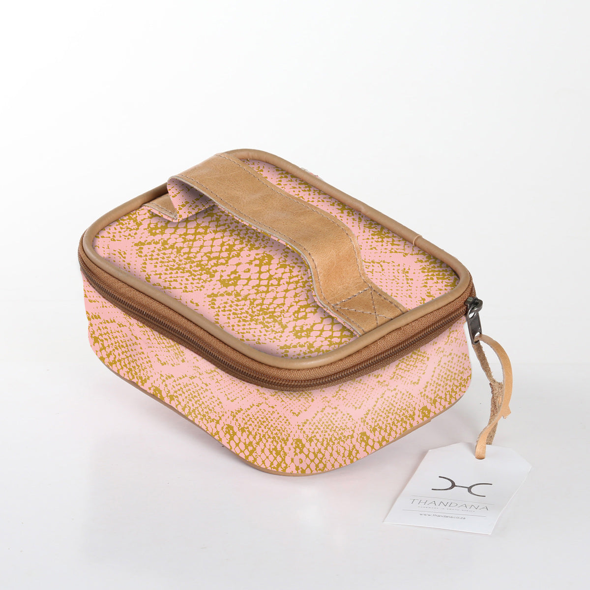Kids Single Toiletry | Laminated Fabric with Genuine Leather Python - Bloom / Chunky Zip (new) Single Toiltery Fabric
