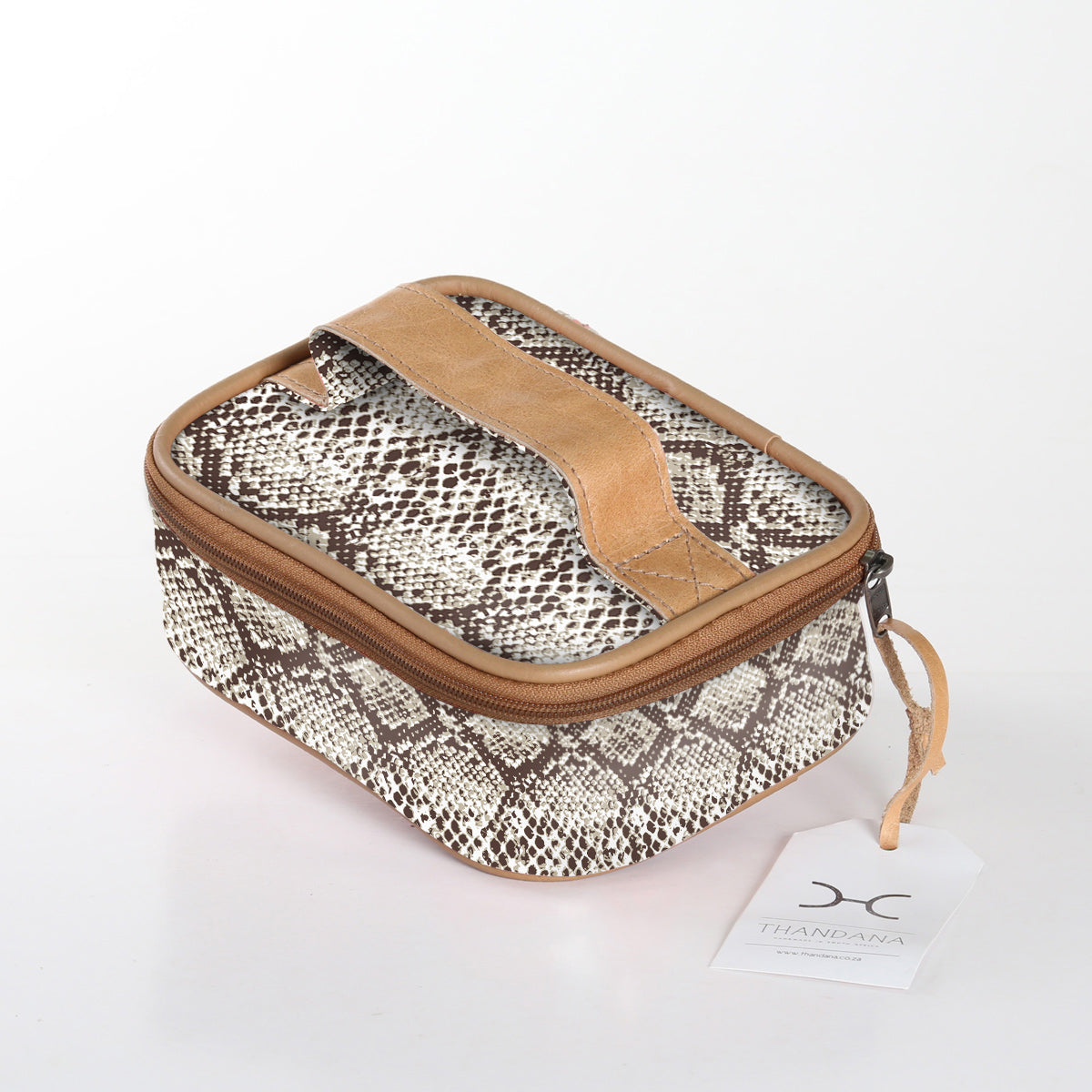 Kids Single Toiletry | Laminated Fabric with Genuine Leather Python - Moody / Chunky Zip (new) Single Toiltery Fabric