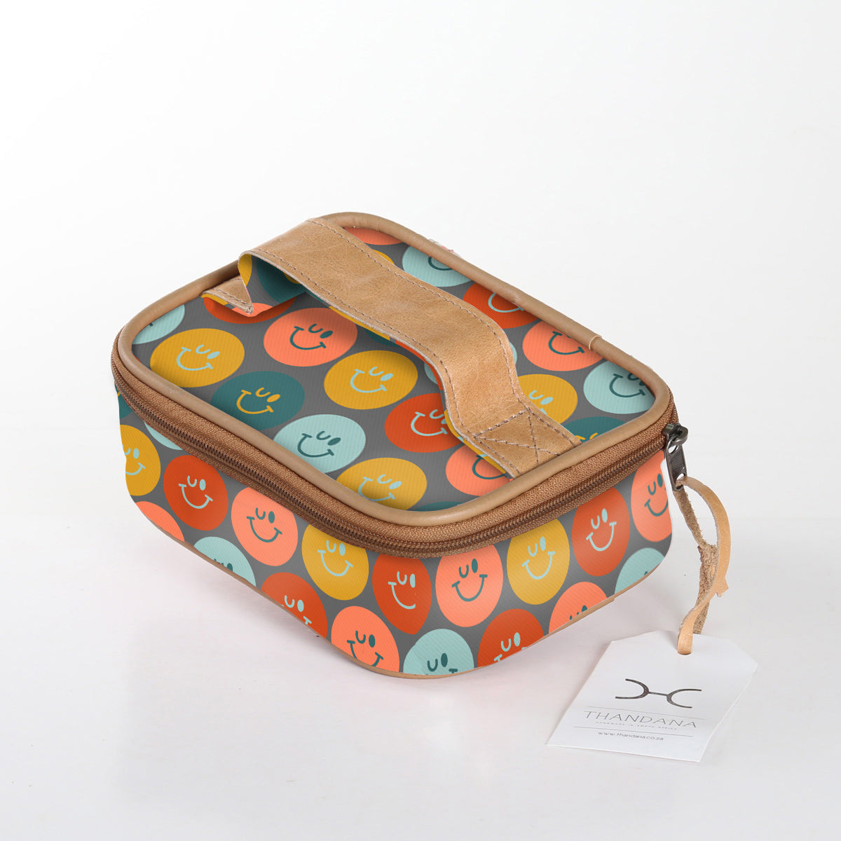 Kids Single Toiletry | Laminated Fabric with Genuine Leather Smiley - Jet / Chunky Zip (new) Single Toiltery Fabric