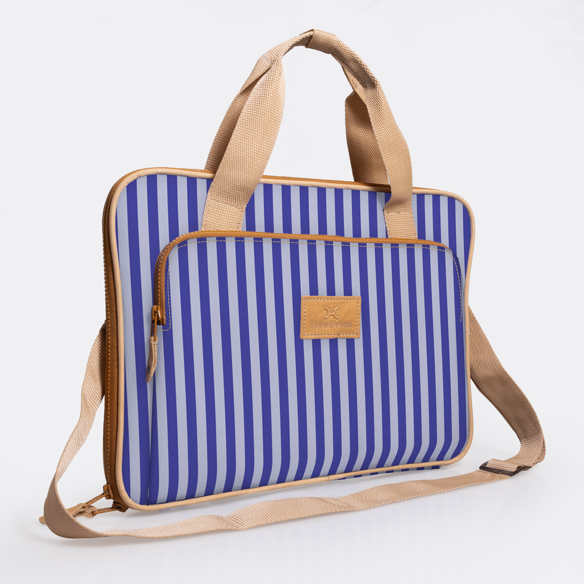 Kids Slimline Laptop Bag 15’ | Laminated Fabric with Genuine Leather Linear - Jet Laptop Fabric Bag by Thandana