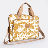Kids Slimline Laptop Bag 15’ | Laminated Fabric with Genuine Leather Geo - Sand Laptop Fabric Bag by Thandana