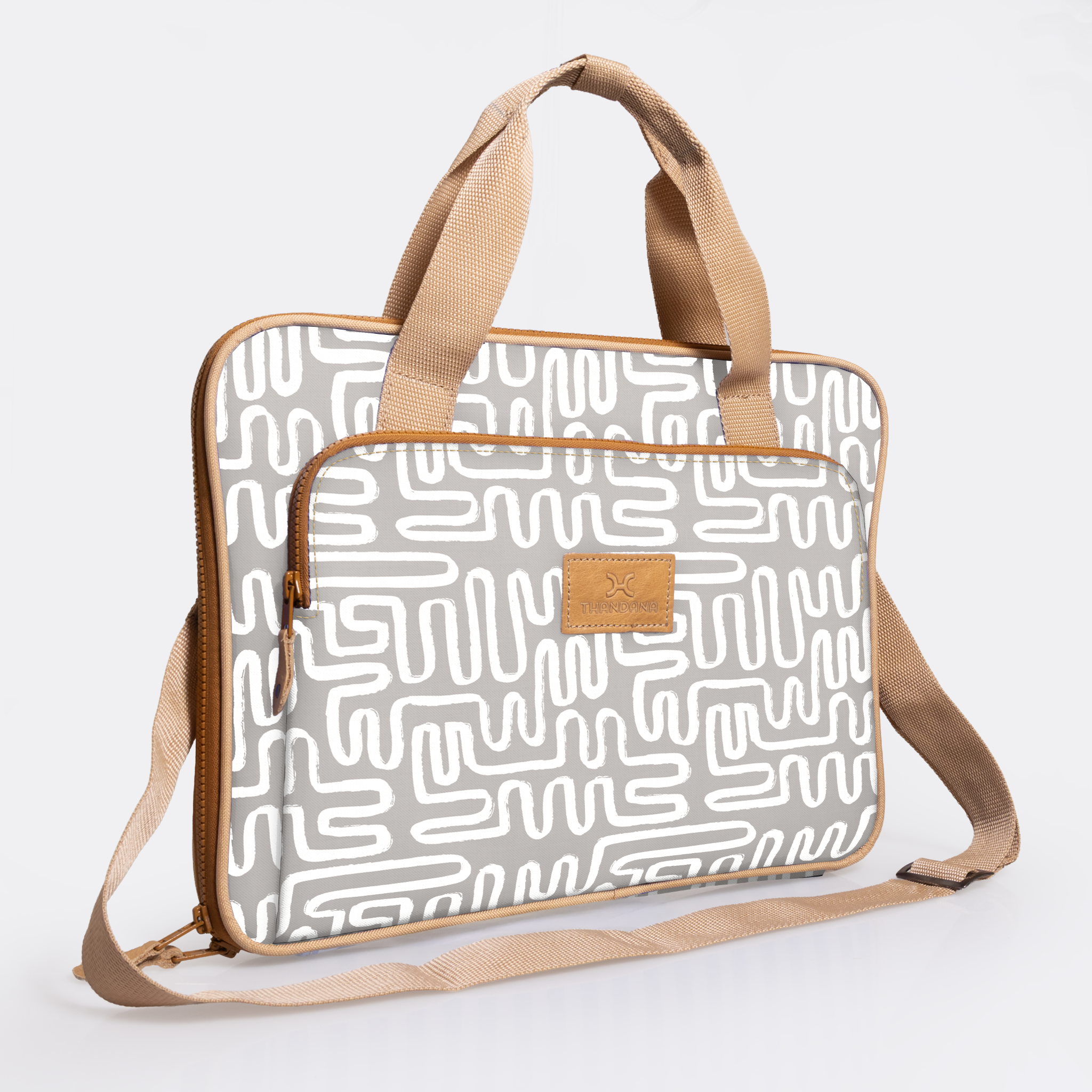 Kids Slimline Laptop Bag 15’ | Laminated Fabric with Genuine Leather Geo - Moonstruck Laptop Fabric Bag by Thandana