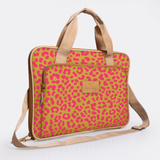 Kids Slimline Laptop Bag 15’ | Laminated Fabric with Genuine Leather Cheetah - Preppy Laptop Fabric Bag by Thandana