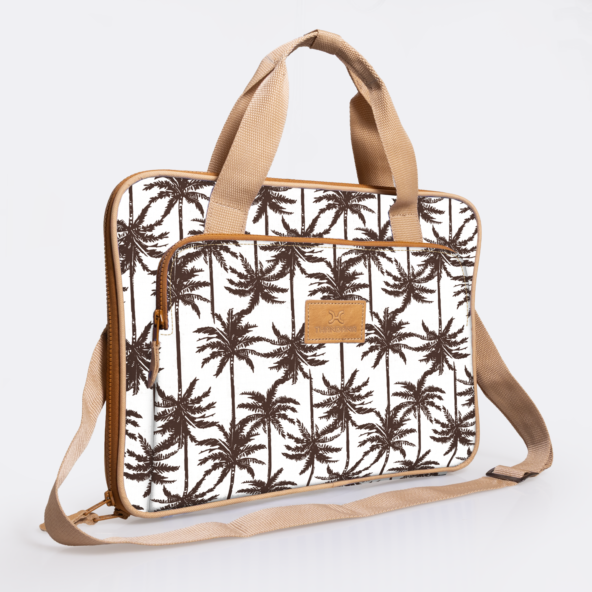 Kids Slimline Laptop Bag 15’ | Laminated Fabric with Genuine Leather Palm - Neutral Laptop Fabric Bag by Thandana