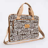 Kids Slimline Laptop Bag 15’ | Laminated Fabric with Genuine Leather Geo - Black Laptop Fabric Bag by Thandana