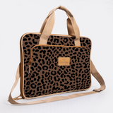 Kids Slimline Laptop Bag 15’ | Laminated Fabric with Genuine Leather Cheetah - Coffee Laptop Fabric Bag by Thandana