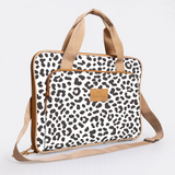 Kids Slimline Laptop Bag 15’ | Laminated Fabric with Genuine Leather Cheetah - White Laptop Fabric Bag by Thandana