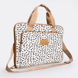 Kids Slimline Laptop Bag 15’ | Laminated Fabric with Genuine Leather Seeds - White Laptop Fabric Bag by Thandana