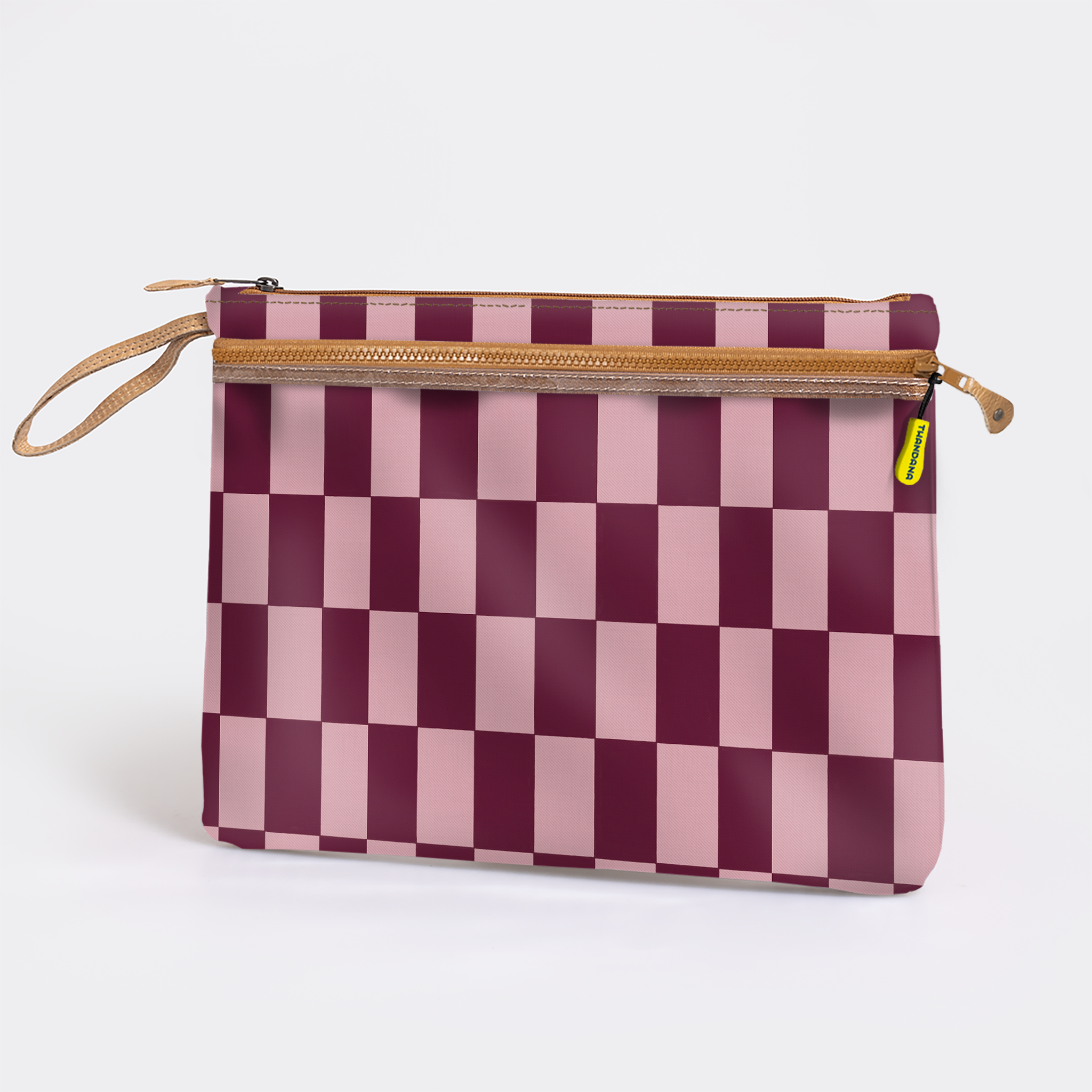 Kids Sticky Fingers Ipad | Laminated Fabric Checkmate - Cherry Pouch by Thandana