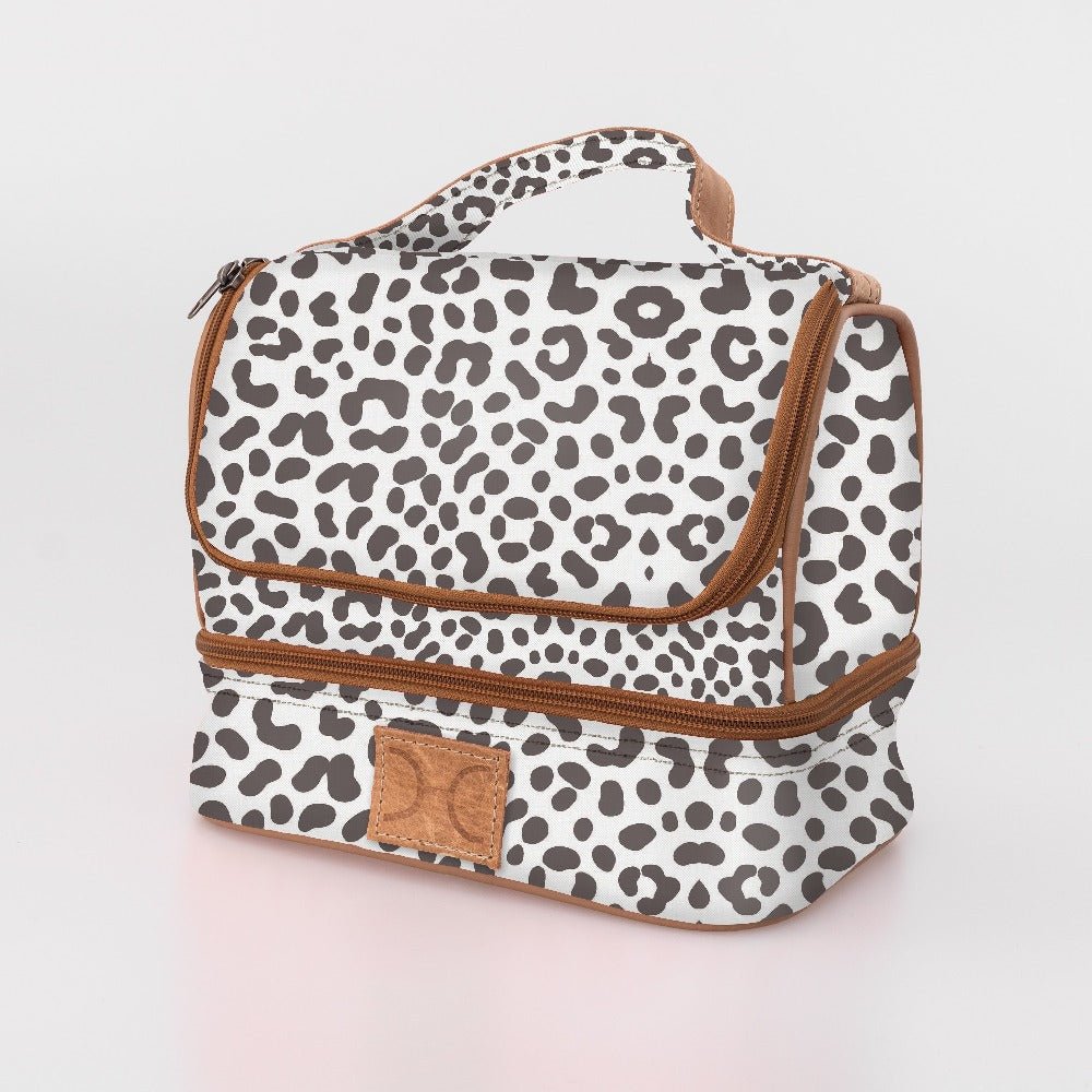 Kids Thermal Cooler | Laminated Fabric with Genuine Leather Cheetah - White Mini Thermal Cooler by Thandana
