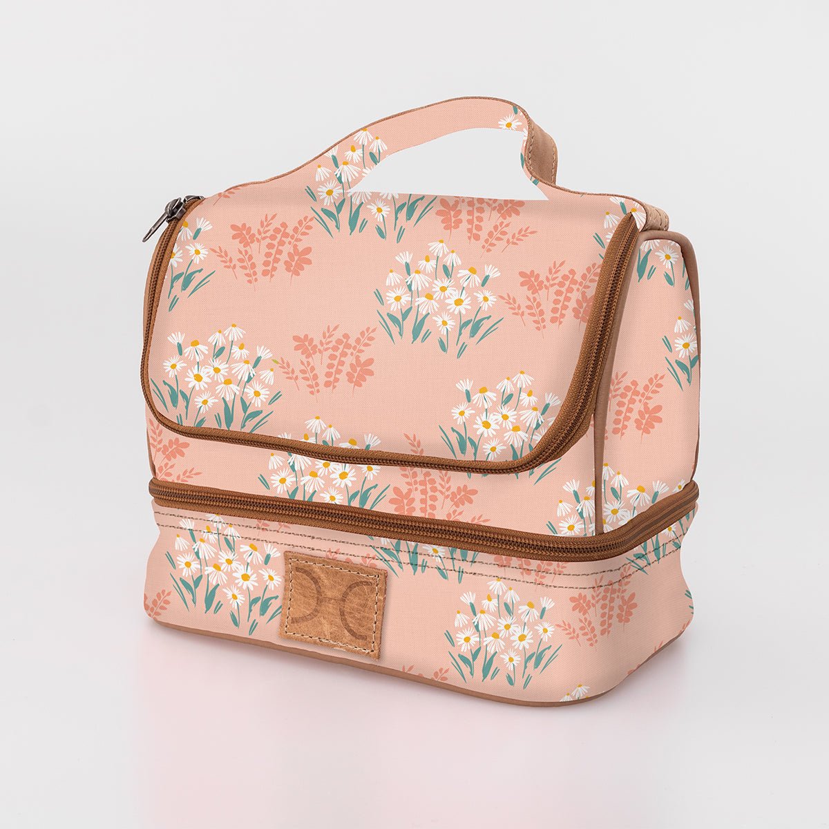 Kids Thermal Cooler | Laminated Fabric with Genuine Leather Crazy Daisy - Blush Mini Thermal Cooler by Thandana