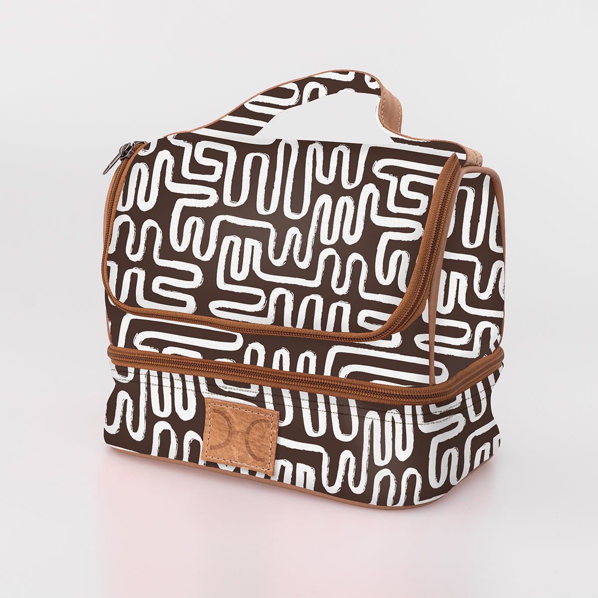 Kids Thermal Cooler | Laminated Fabric with Genuine Leather Geo - Black Mini Thermal Cooler by Thandana