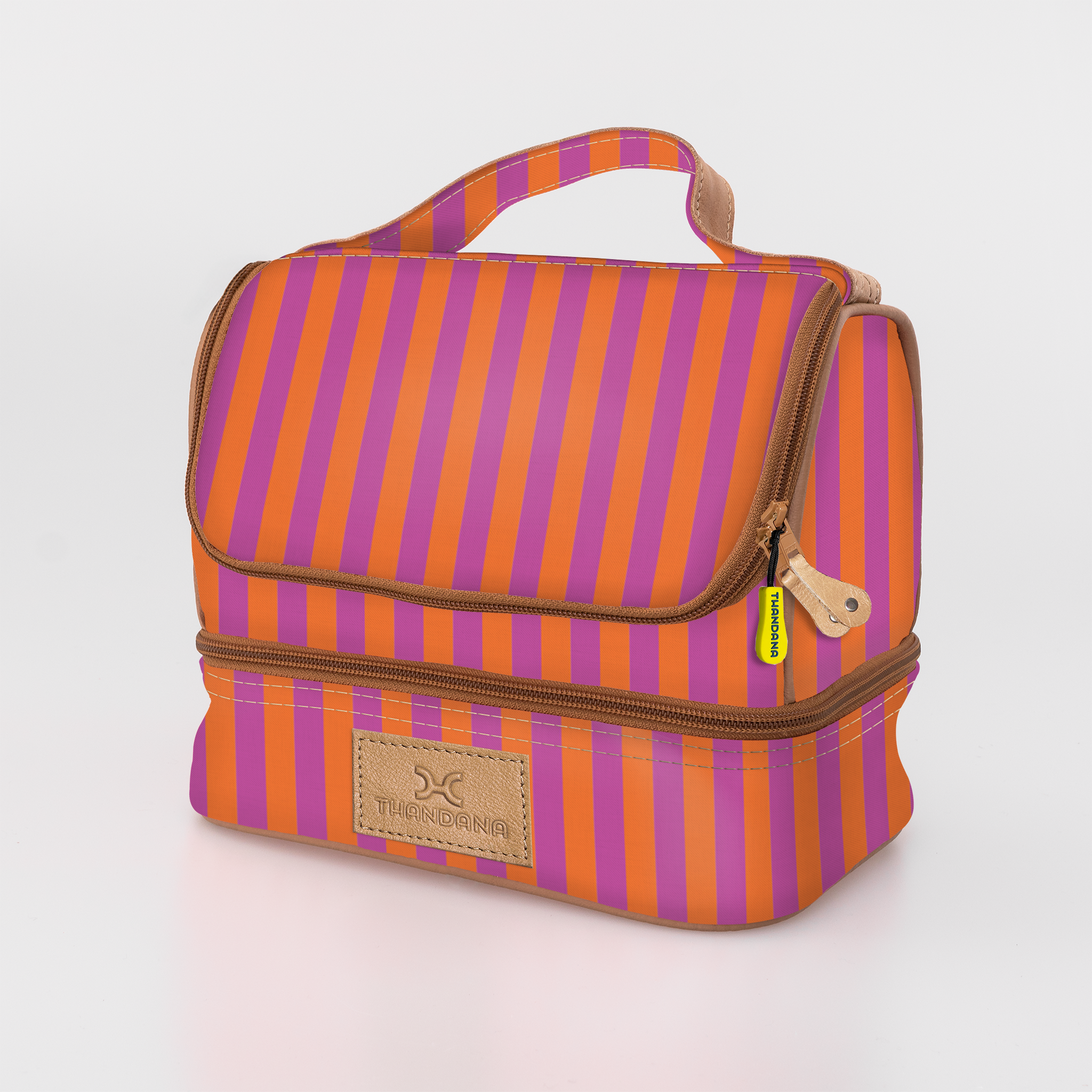 Kids Thermal Cooler | Laminated Fabric with Genuine Leather Linear - Preppy Mini Thermal Cooler by Thandana