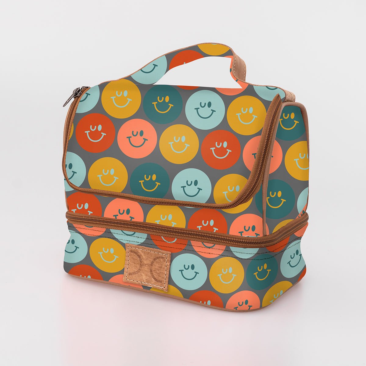 Kids Thermal Cooler | Laminated Fabric with Genuine Leather Smiley - Jet Mini Thermal Cooler by Thandana