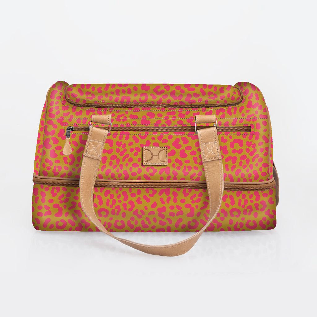 Kids Travel Golf Bag | Laminated Fabric with Genuine Leather Cheetah - Preppy / Chunky Zip Travel Golf Bag Laminated