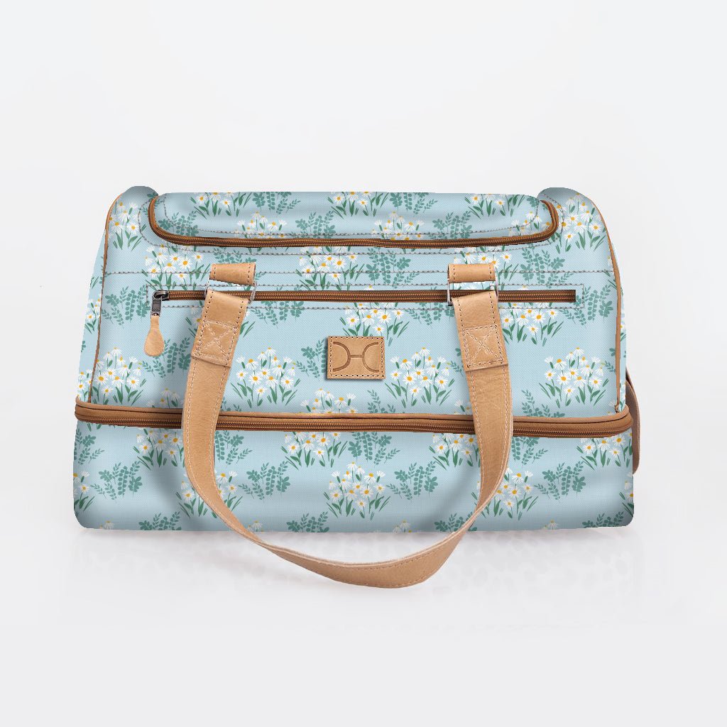 Kids Travel Golf Bag | Laminated Fabric with Genuine Leather Crazy Daisy - Sage / Chunky Zip Travel Golf Bag Laminated