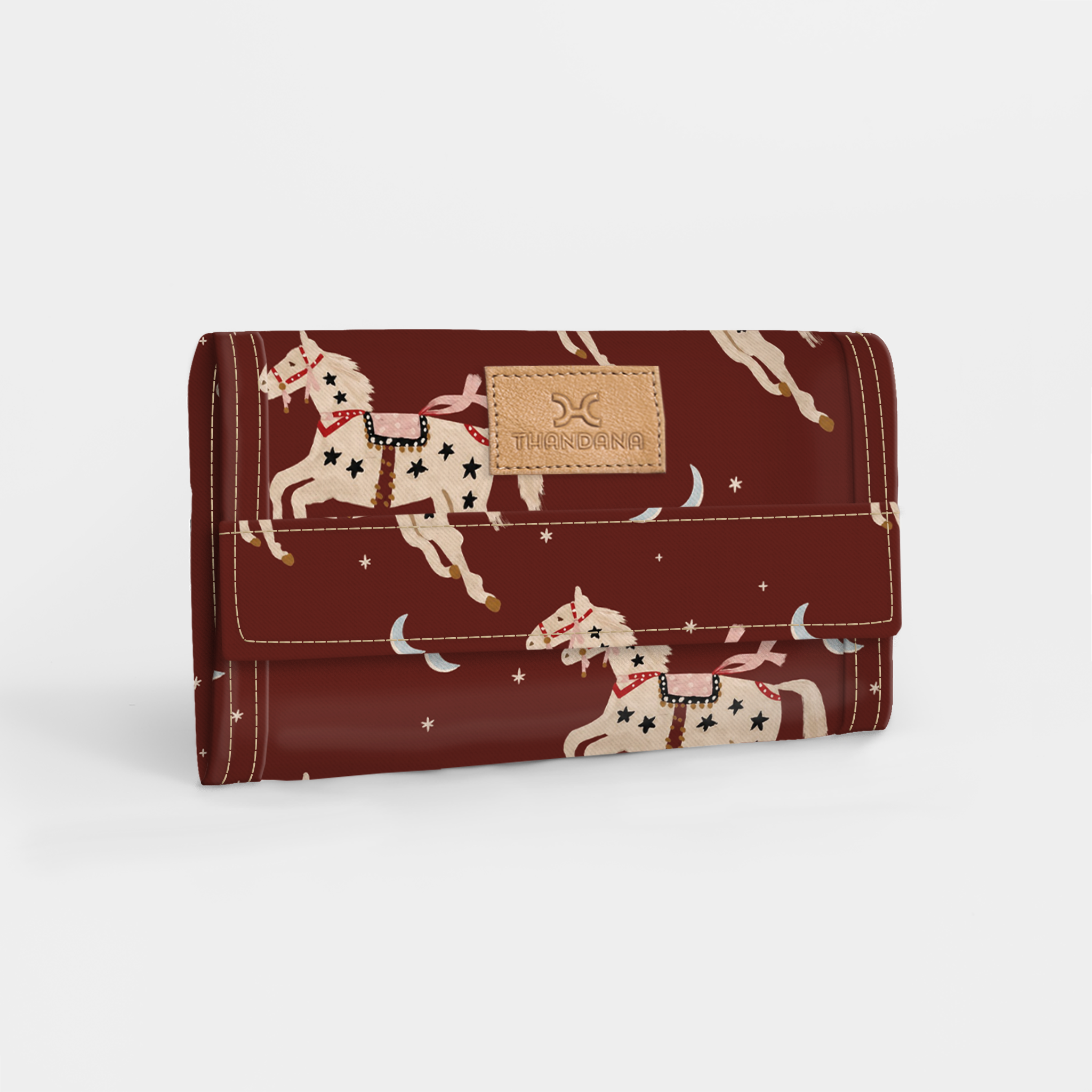 Kids Travel Wallet | Laminated Fabric Midnight Pony - Cherry Travel Wallet Fabric by Thandana