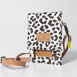 Kids Urban Cellphone Sling | Laminated Fabric with Genuine Leather Cheetah - White / Chunky Zip Kids Urban Sling