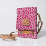 Kids Urban Cellphone Sling | Laminated Fabric with Genuine Leather Cheetah - Pink / Chunky Zip Kids Urban Sling