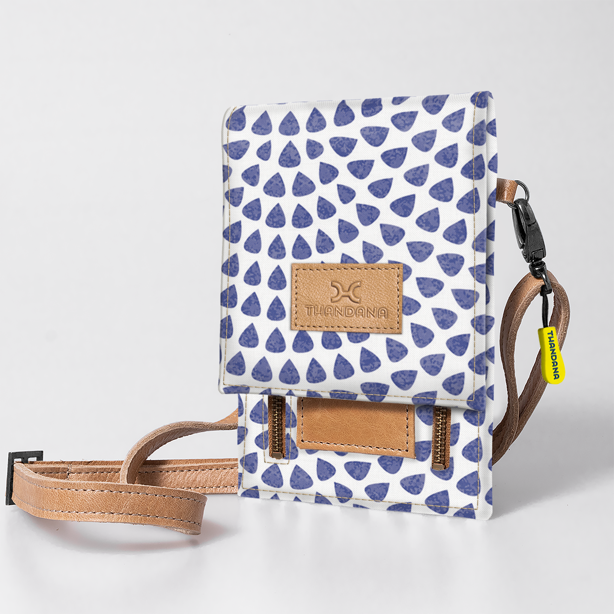 Kids Urban Cellphone Sling | Laminated Fabric with Genuine Leather Scale Away with me - Dazzling Blue / Chunky Zip Kids