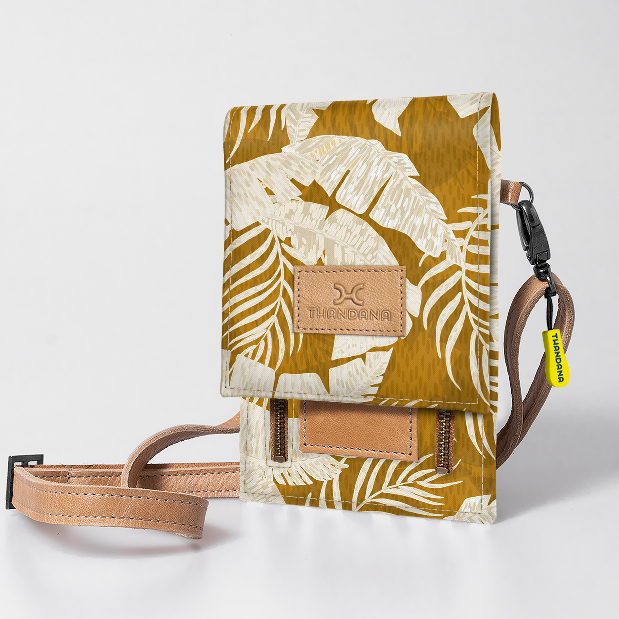 Kids Urban Cellphone Sling | Laminated Fabric with Genuine Leather Fauna - Earth / Chunky Zip Kids Urban Sling