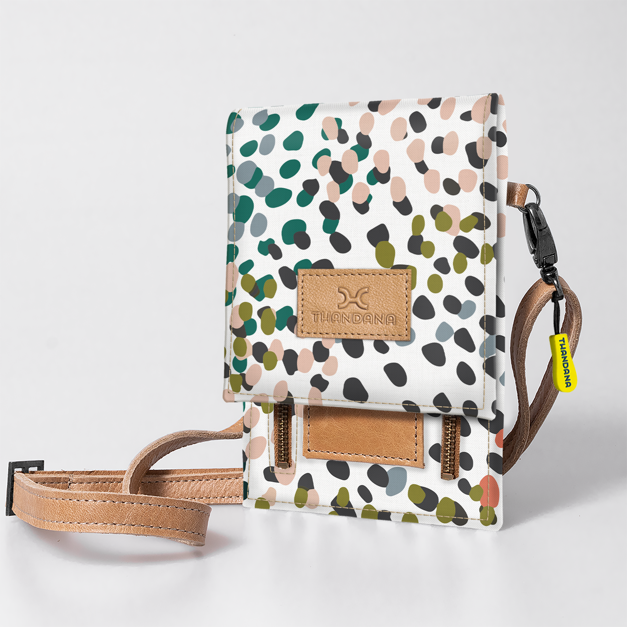 Kids Urban Cellphone Sling | Laminated Fabric with Genuine Leather Confetti - All About / Chunky Zip Kids Urban Sling