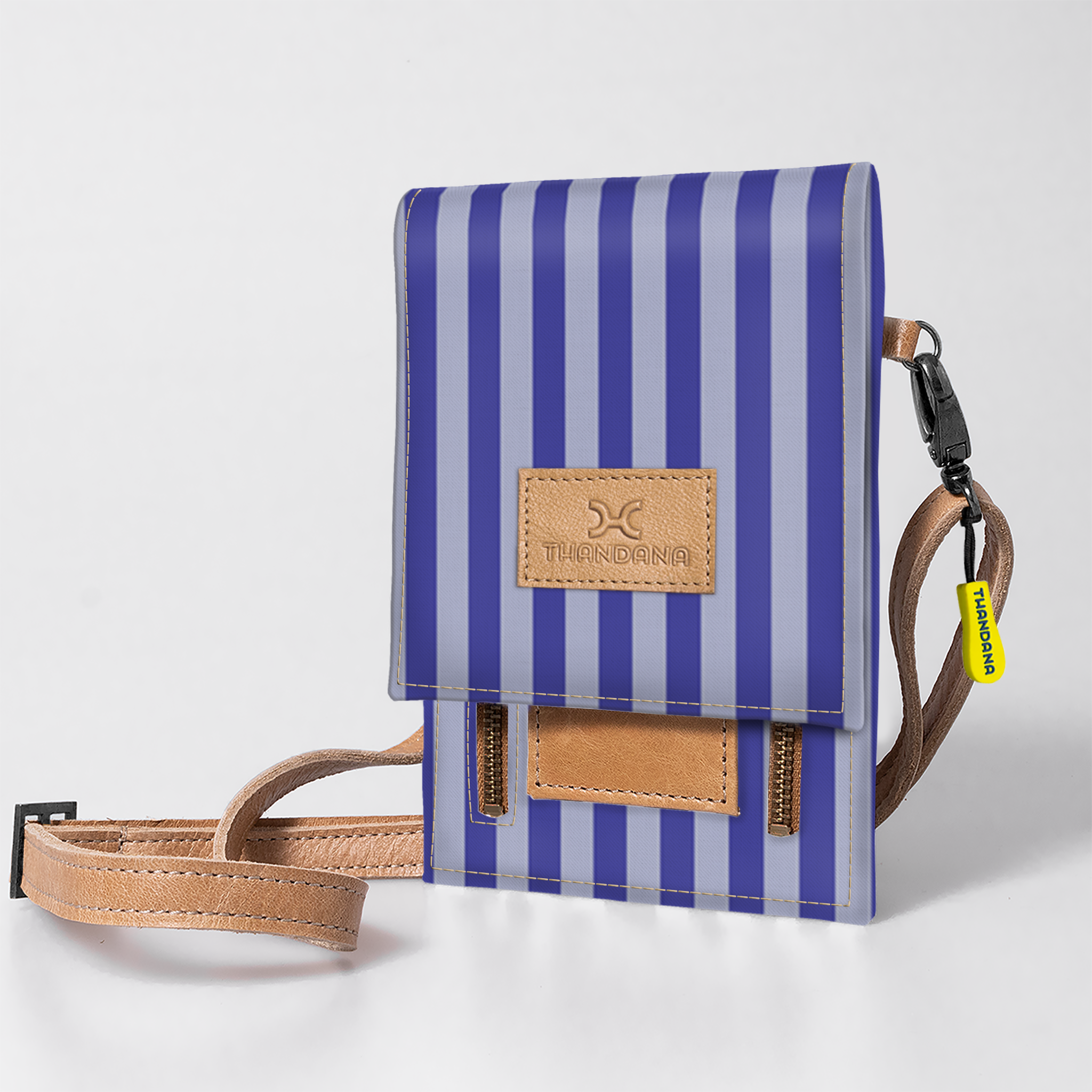 Kids Urban Cellphone Sling | Laminated Fabric with Genuine Leather Linear - Jet / Chunky Zip Kids Urban Sling