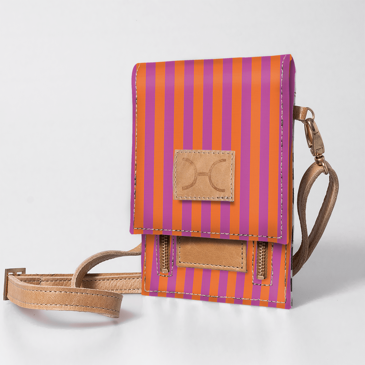 Kids Urban Cellphone Sling | Laminated Fabric with Genuine Leather Linear - Preppy / Chunky Zip Kids Urban Sling