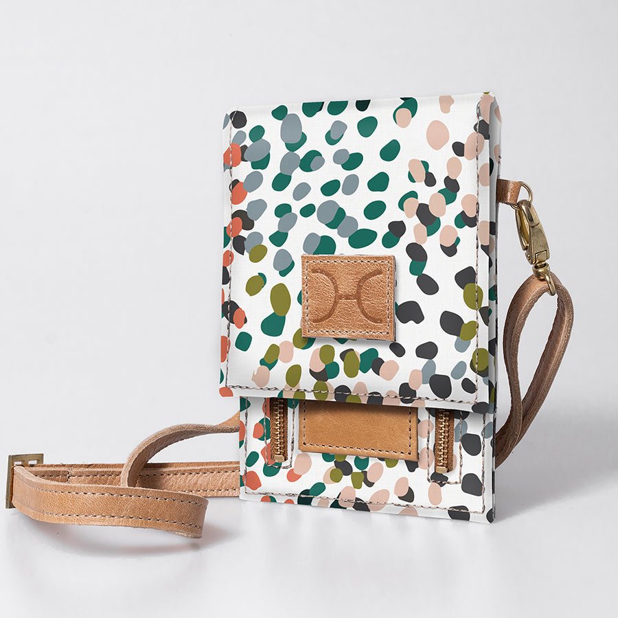 Kids Urban Cellphone Sling | Laminated Fabric with Genuine Leather Confetti - All About / Chunky Zip Kids Urban Sling