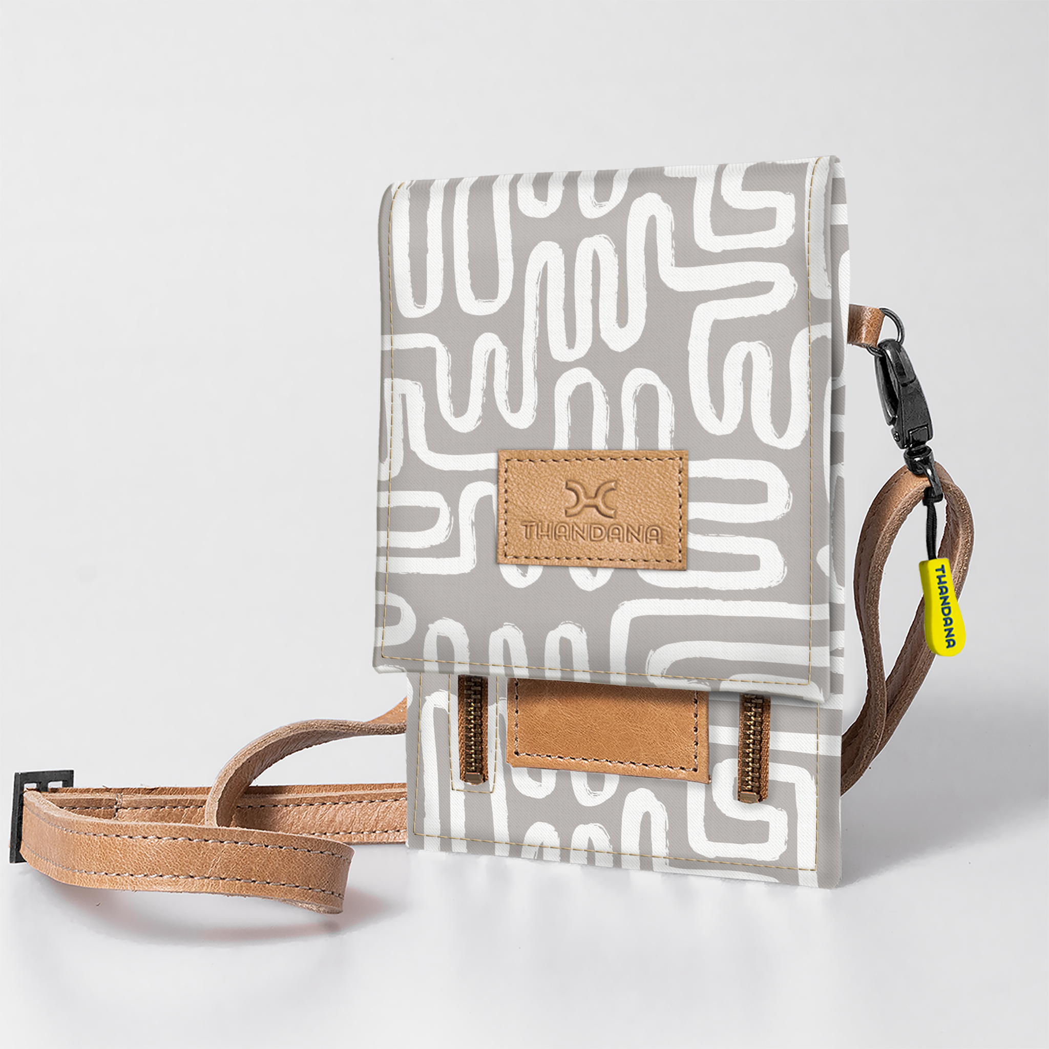 Kids Urban Cellphone Sling | Laminated Fabric with Genuine Leather Geo - Moonstruck / Chunky Zip Kids Urban Sling