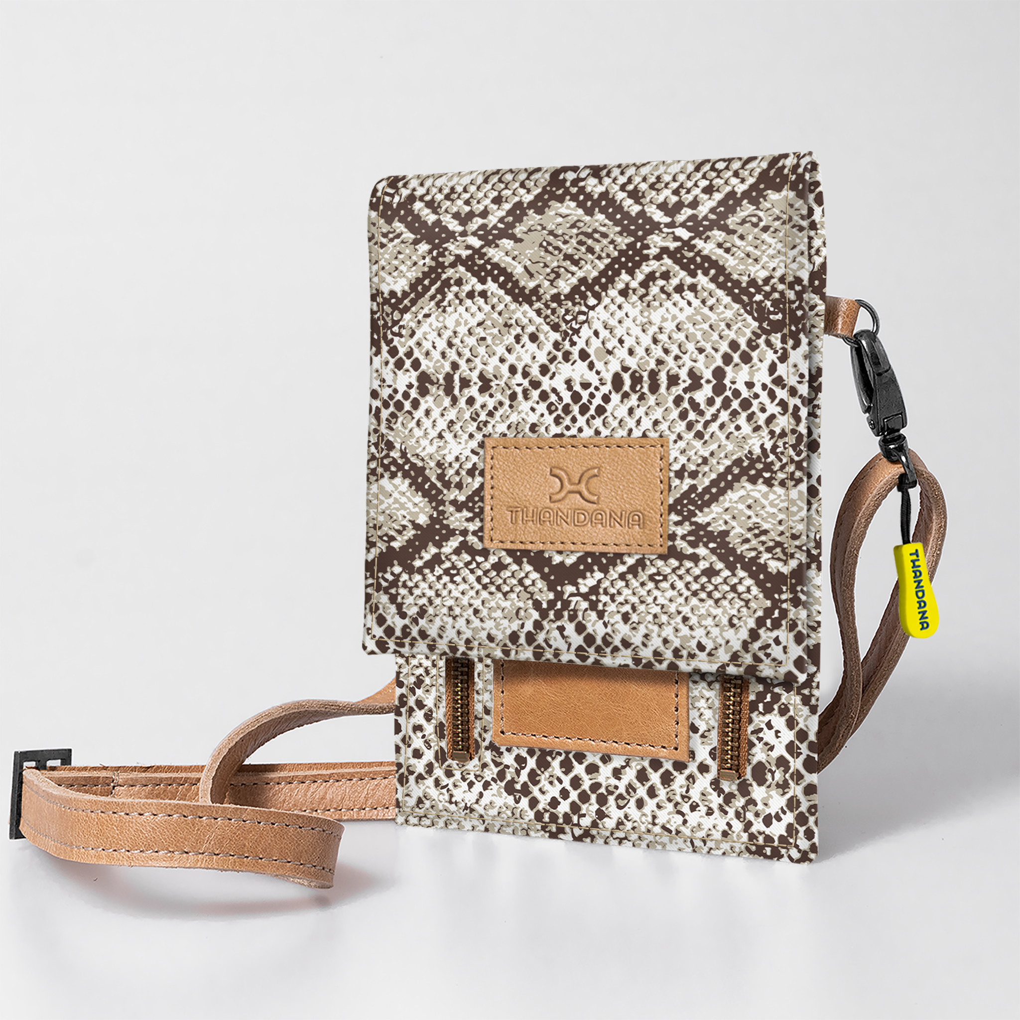 Kids Urban Cellphone Sling | Laminated Fabric with Genuine Leather Python - Moody / Chunky Zip Kids Urban Sling