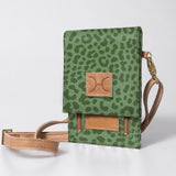 Kids Urban Cellphone Sling | Laminated Fabric with Genuine Leather Cheetah - Olive / Chunky Zip Kids Urban Sling